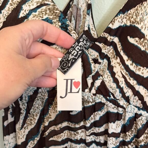 FCNY Maxi Dress Women S Brown Animal Print Sleeveless Empire Sundress Summer NWT - Picture 7 of 8